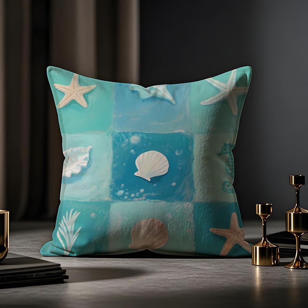 Marine Life Cushion Cover Anti-dustmite Pillowcase Invisible Zipper Silky Short Plush Sofa Cushion Cover