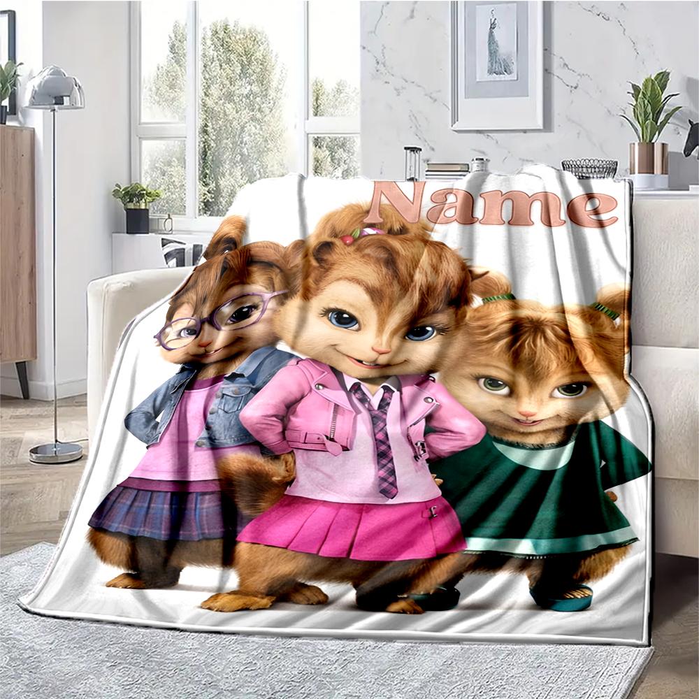 Custom Name Alvin and the Chipmunks Theme Printed Blanket - Perfect for Couch, Bed, Travel & Outdoor Use | Machine Washable, Cozy & Durable.