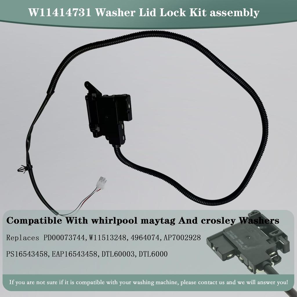 2025 Upgrade W11414731 WTW5010LW0 WTW5057LW0 MVW5430MW0 DTL60003 Washer Lid Lock Replacement OEM Assembly Fit For Whirlpool Replace WTW5057LW1