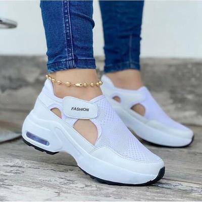 New Women Sneakers Hollow Out Solid Color Platform Thick Bottom Ladies Flats Breathable Vulcanized Shoes Casual Shoes