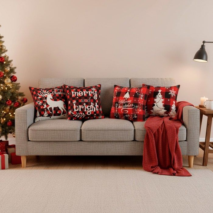 Taie d'oreiller - SPRINGOS - Noël - 40x40 cm - Lot de 4 - Multicolore - Élégance Chic