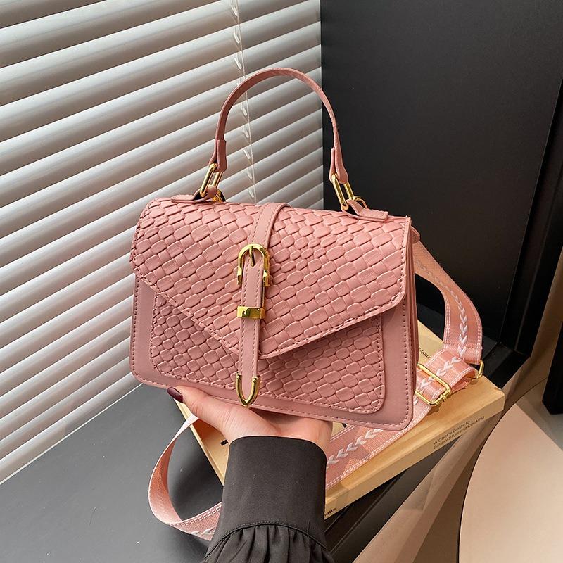 Trendy splicing contrasting colors women's new shoulder oblique span bag retro woven small square bag texture handbag
