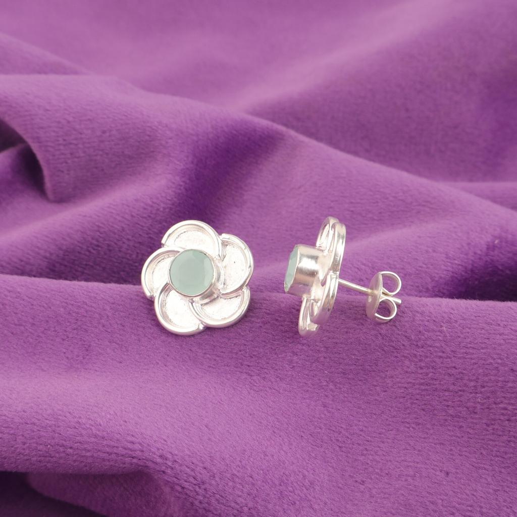 Natural Aqua Chalcedony Sterling Silver Wedding Stud Post Boho Earrings Jewelry EE-157-17