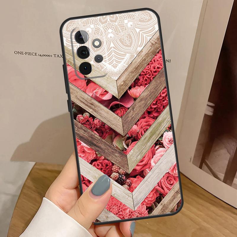 Mandala Wood Floral Case For Samsung Galaxy A55 A35 A15 A54 A34 A14 A33 A53 A13 A23 A17 A06 A16 A56 A36 A32 A52