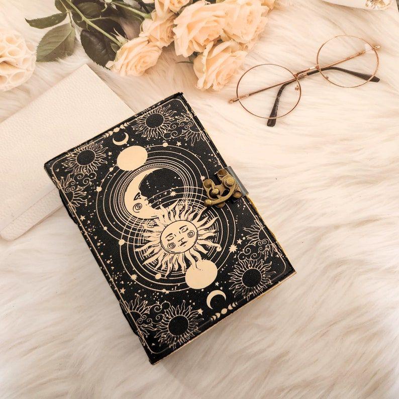 Sun & Moon Leather Journal, Sketchbook, Leather Dairy, Notebook, Wedding gift, Dream Journal, Wedding guest book, Personalized Gift.