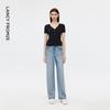 Eileen Elitee Cotton Blend V-Neck Slim Fit Short Sleeve Knit Top