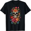 Floral Sugar Skull Flower Tulip Rose Halloween Cottagecore T-Shirt