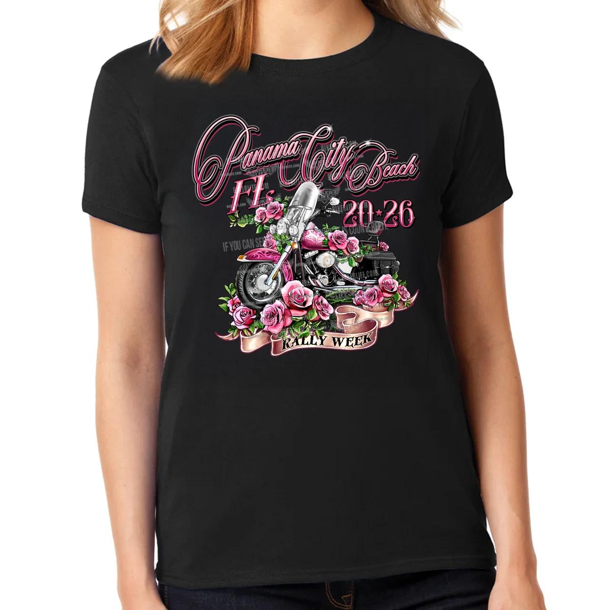 Ladies Missy Cut T-Shirt 2026 Panama City Beach Floral Bike No Harley XXXXL