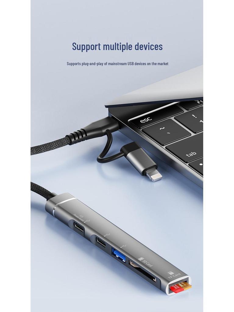 Multifunctional 5-Port Hub with TF/SD Card Reader & USB/Type-C for Apple & Android Devices