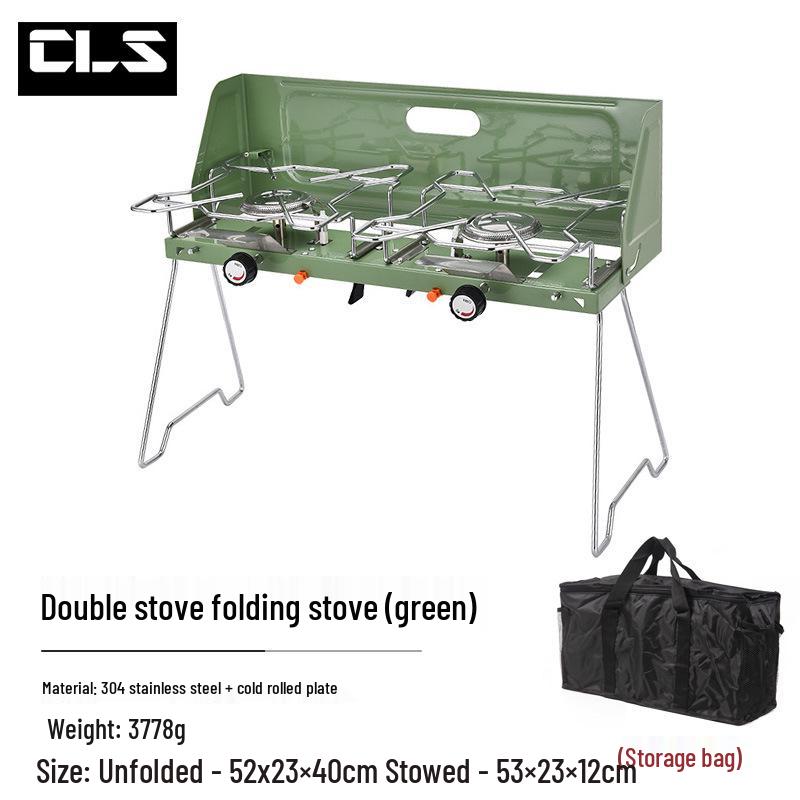 CLS Portable Folding Double-Burner Gas Camping Stove