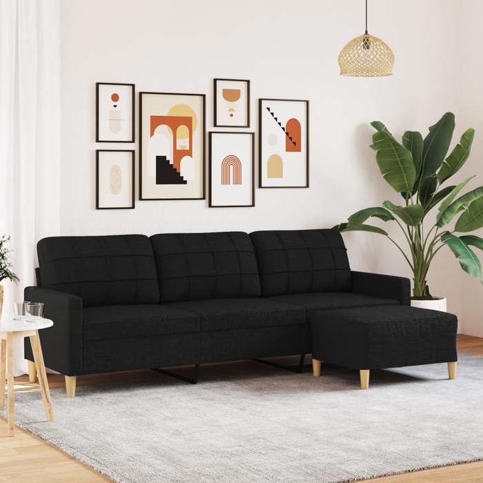 VidaXL Canapé à 3 places avec repose-pieds Noir 210 cm Tissu, canapé, canapé de salon, canapé 3 places en tissu, canapé 3278253