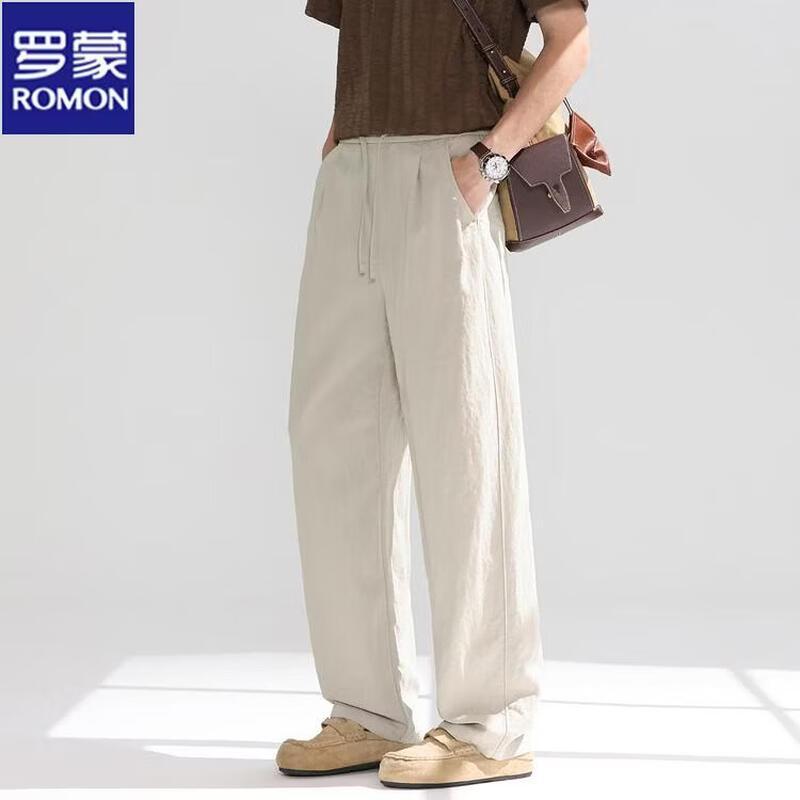 ROMON Men's Lyocell Blend Loose Straight Casual Pants
