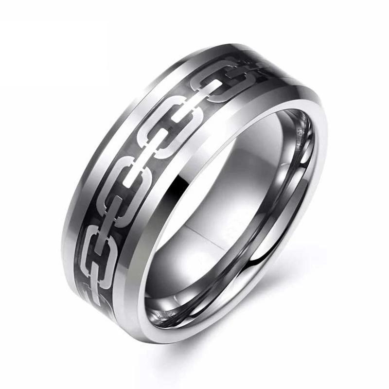 Vintage Silver Color Titanium Stainless Steel Rings for Men Black Carbon Fiber Ring Wedding Jewelry Christmas Gift Accessories