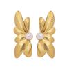 JINHUI  Stainless Steel Flower Pearl Golden Stud Earrings for Women Rust Proof Metal Stylish Statement Jewelry Gift