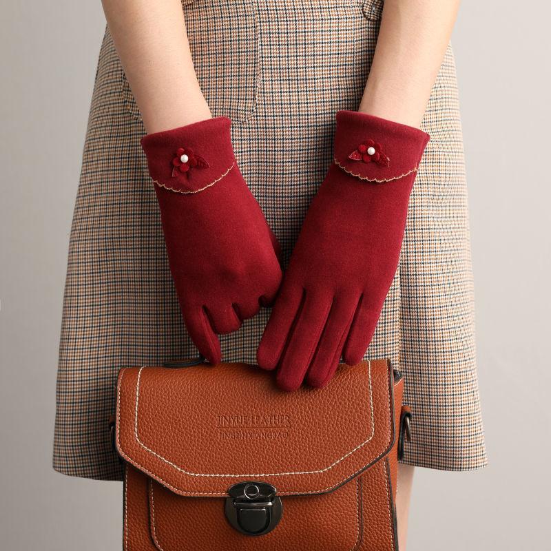 Autumn Winter New Women Keep Warm Touch Screen Thin Fleece Windproof Elasticity Gloves Elegant Female Retouch Bowknot Simple
