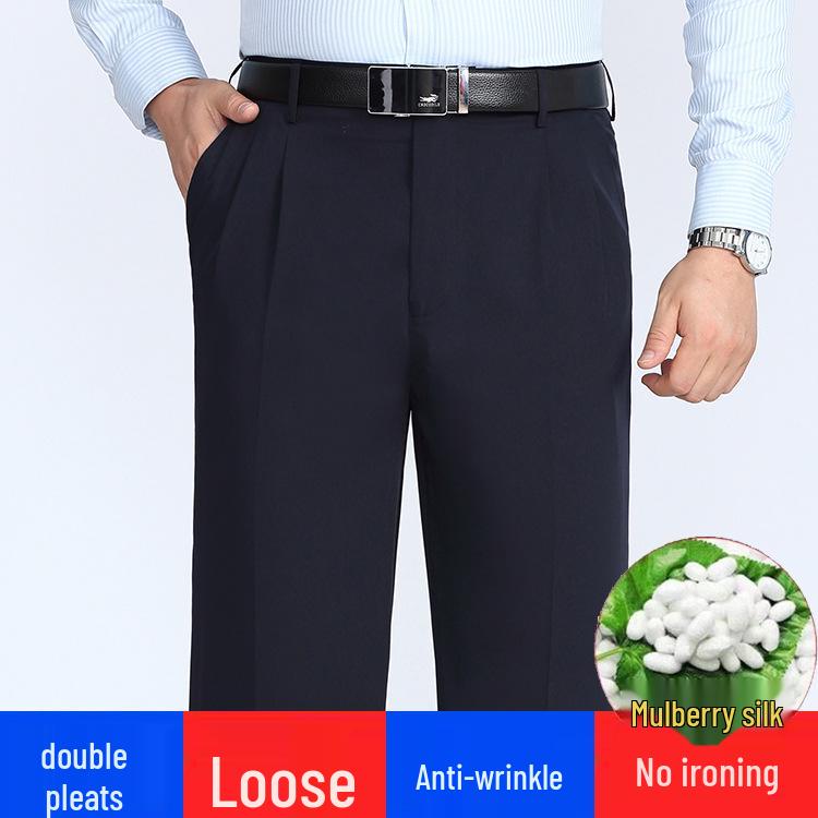 Herren High Waist Seidenkleiderhosen - Sommer Dünn, Locker Geschnitten, Gerade Bein Hose