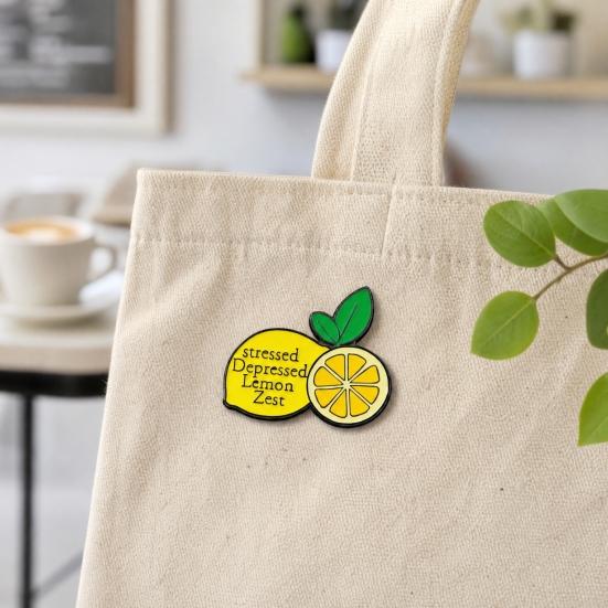 Zinc Alloy Brooch Pin, Lemon Fruit Shape Outline Brooch with Enamel Coloring, Fade-Resistant Pin for Clothing Canvas Bags Hats
