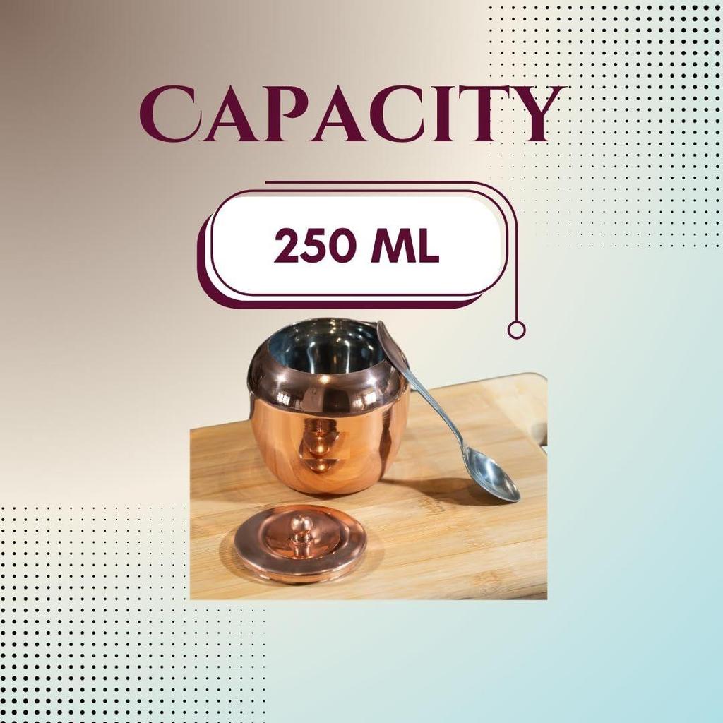 Stainless Steel Oil/ghee Jar/ghee pot/Ghee Container/oil Pot with Spoon Copper Coated 250ml