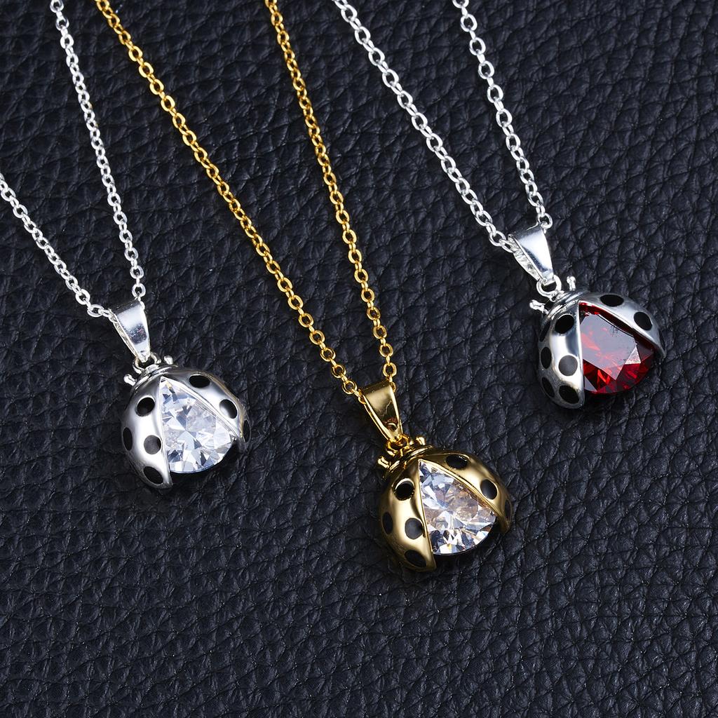 New Fashion Silver Color Pendant Ladybug Charm Necklaces Cute Insect Ladybird Animal Jewelry Rhinestone Lovely Necklace Gifts