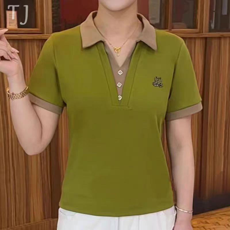 New Summer Short-sleeved Women's T-shirt Temperament Contrasting Shirt for Women Casual and Versatile Slim Top for Women