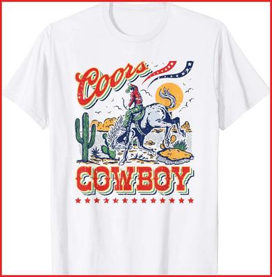T-shirt Blanc en Coton Vintage Cuir de Vache Western Cowboys Coors Country T-shirt Unisexe