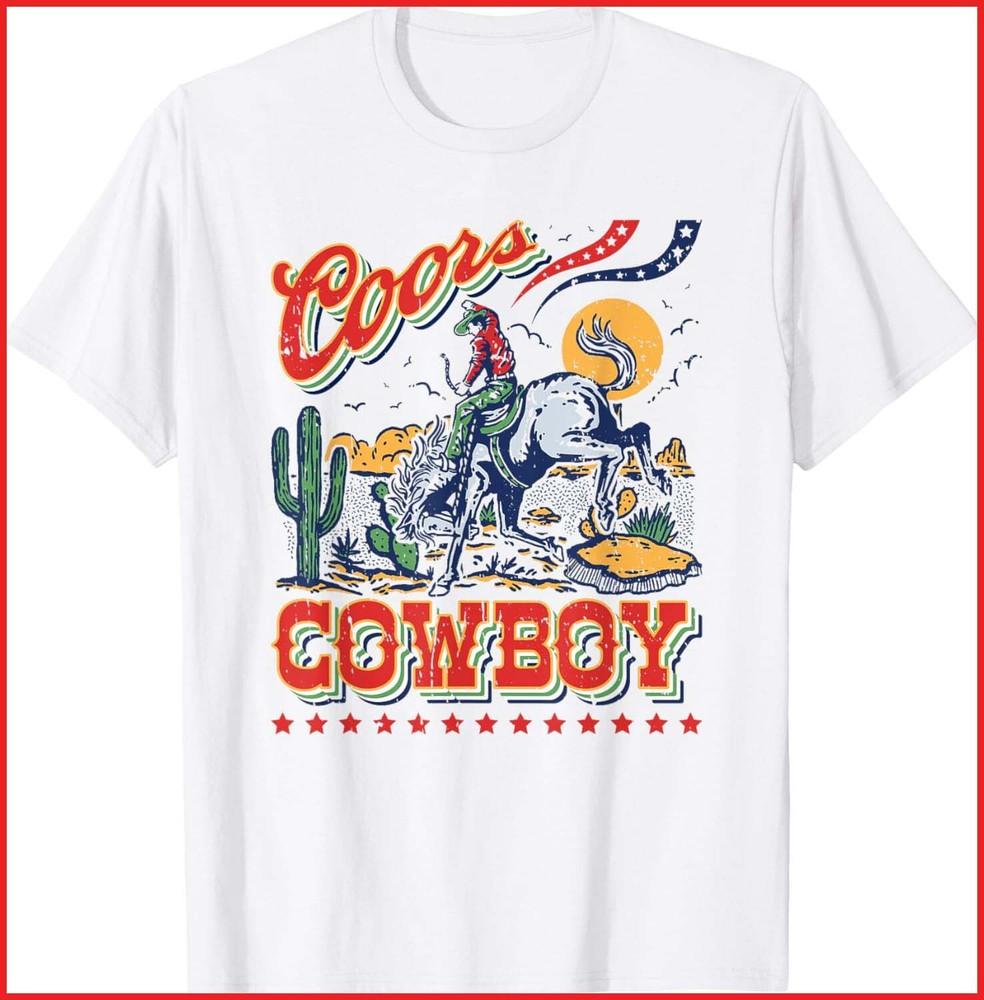 Vintage Cowhide Riding Coors Cowboys Western Country White Cotton T-Shirt Unisex T-Shirt XXL 1950₽