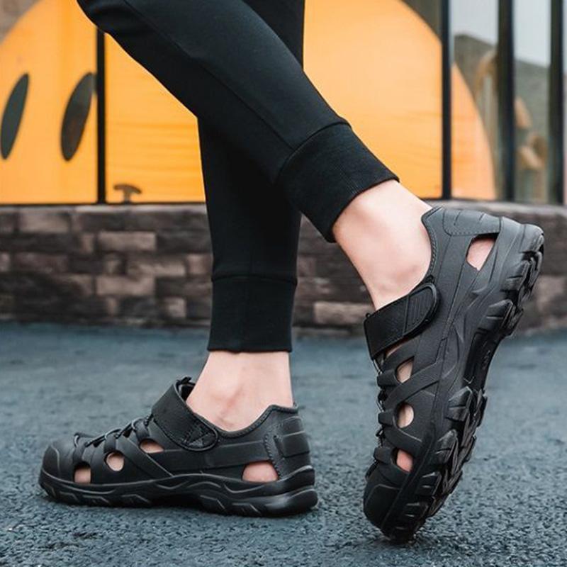 WTEMPO Herren Sommer Watsandalen Sommer Aushöhlen Einfarbig Bindung Weiche Sohle Atmungsaktiv Deodorant Rutschfest Wasserdicht Lässige Sport-Strandschuhe
