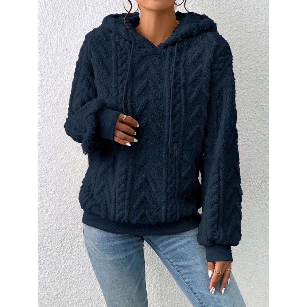 

Winter Plus Size Pure Plush Hooded Sweatshirt, Solid Color Casual Long Sleeved Pullover Sweatshirt, Women s Plus Size Clothing 2XL темно-синього кольору