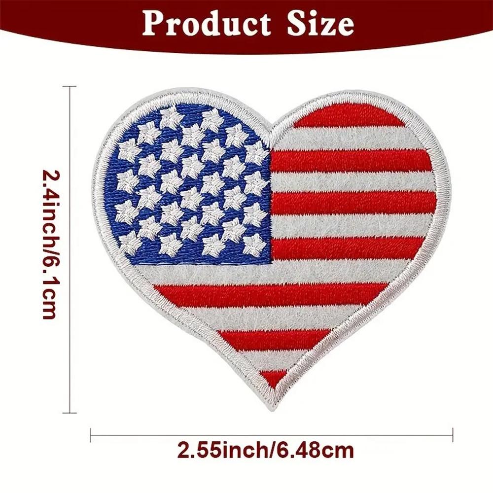 12 Pcs American Flag Heart Embroidered Patch Iron On USA Applique Badge for Jacket Jeans Hat Backpack Clothes Decoration
