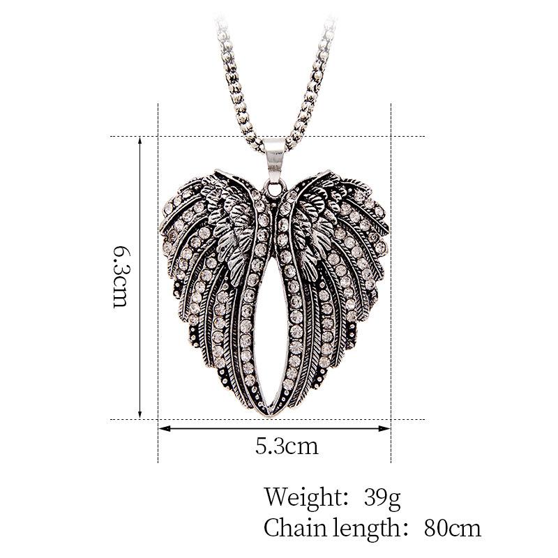 European and American alloy retro diamond-encrusted necklace, peach heart wing necklace with jewelry, long sweater chain for women