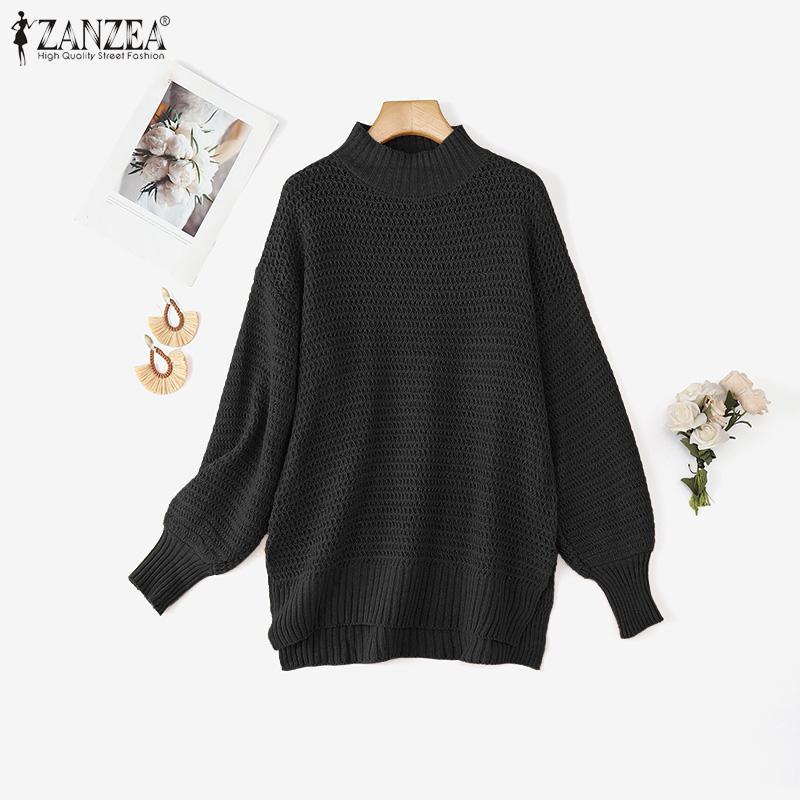 

ZANZEA 4 цвета Женский свитер с высоким воротником, длинным рукавом, повседневный, зимний, вязаный, длинный S чёрный