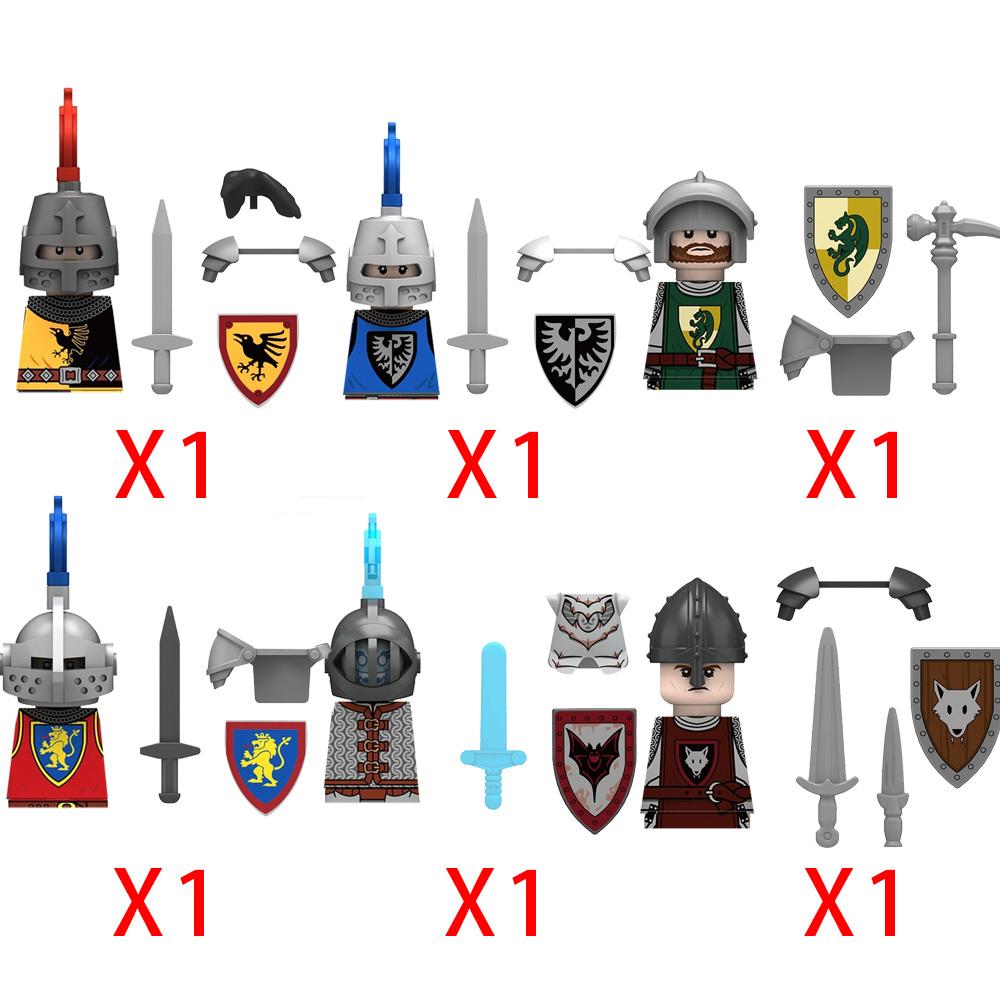 MOC Medieval Knight Castle Figures Building Blocks Weapon Wolf Swordsmen Guard Bow Arrow Shield Flags Warhorse Toys Gifts S002