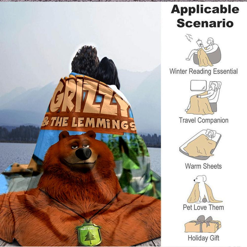 1Pc Grizzy Lemmings Flannel Fleece Blanket Soft Warm Throw Blanket For Sofa Bed Couch Home Decor Travel Nap Blanket Xmas Gift Q1698