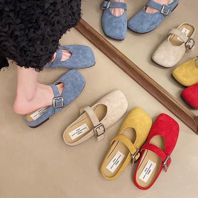 Scarpe Singole Mary Jane Retrò Primaverili Fondo in Gomma Comodo Sandalo da Donna Punta più Larga Stile Ballerina Pantofole Zoccoli Mocassini