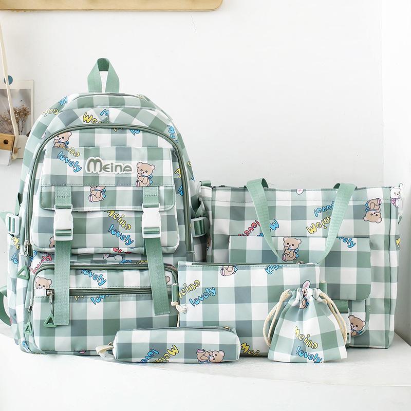 New Schoolbag for Elementary School Students  Junior High School Girls  Five Piece Set for Children's School Backpack