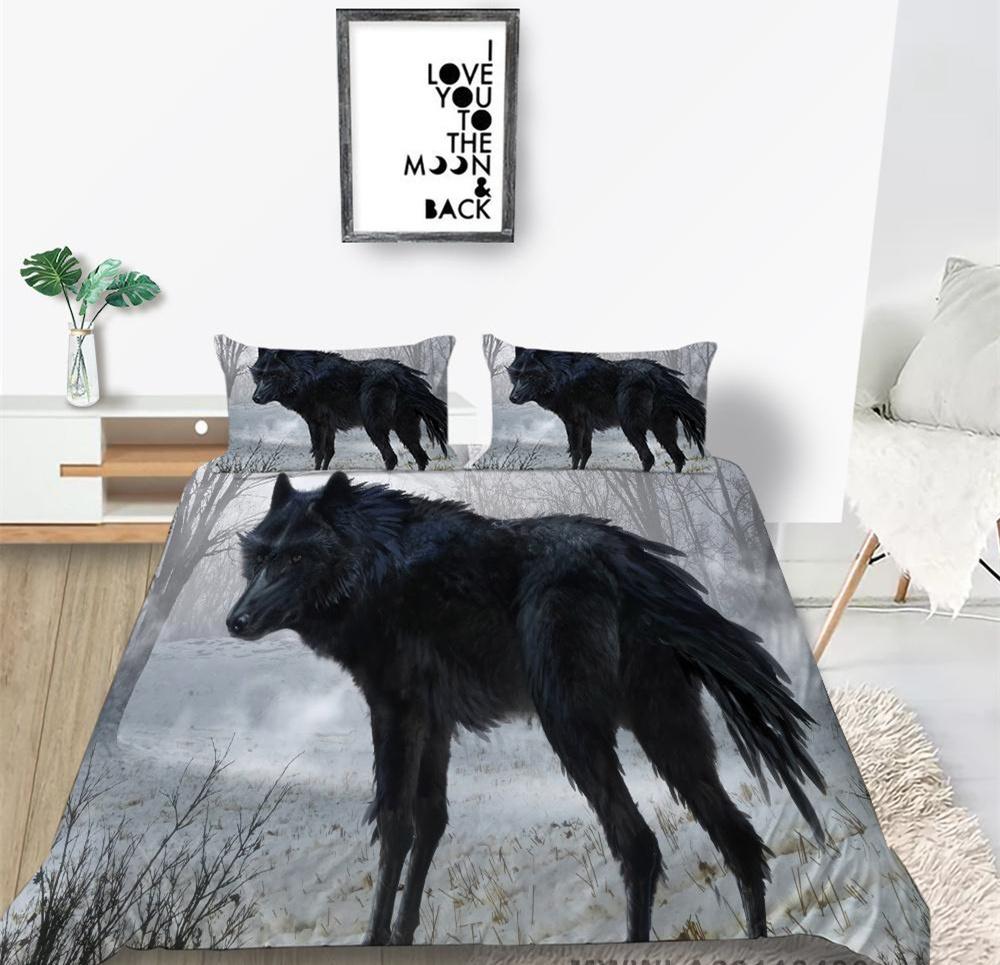 Home Bed Set with Bedding Pillow 2/3 Pcs Duvet Covers Highend 3D Wolf Printed Bedding Suit Home Textiles