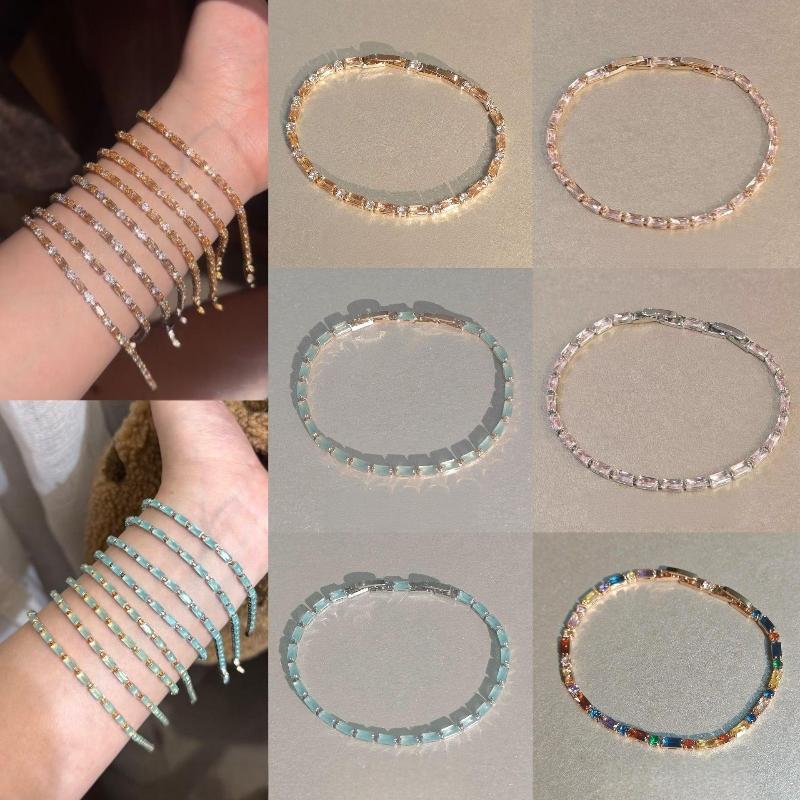 Shiny Colorful Crystal Bracelet for Women Sparkling Zircon Accent Chain Anti-allergy Jewelry for Night Out Party Birthday Gift