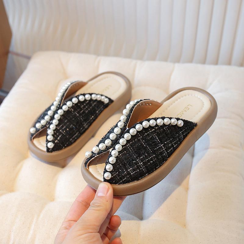 New Summer Sandals Fashionable Girls' Pearl Fish-Mouth Slippers Fashionable Korean-Style Princess Slippers