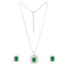 Estele Designer Square Pendant Set with Rhodium Plated CZ and Emerald Stone for Women