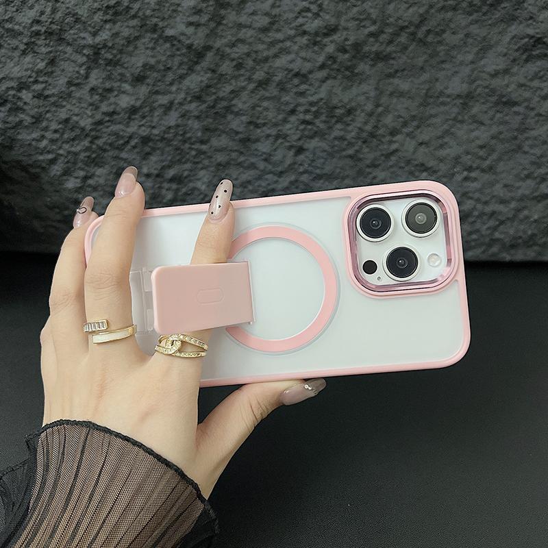 For Magsafe Solid Color Matte Soft TPU Border Bracket Shockproof Phone Case For IPhone 15 Pro Max 13 12 11 14 Pro Max Plus Cover