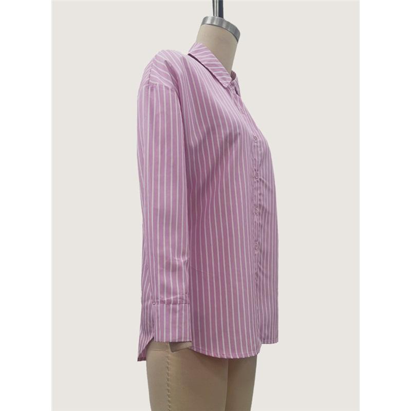 Women's summer striped shirt long-sleeved lapel loose shirt