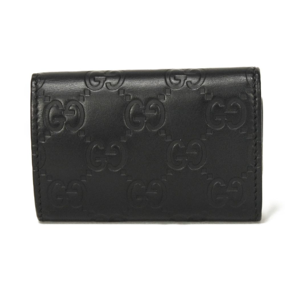 Used Guccissima 6-ring keychain (138093 7949) with double G embossing (9539) in black. Unisex. from Japan AUTHENTIC
