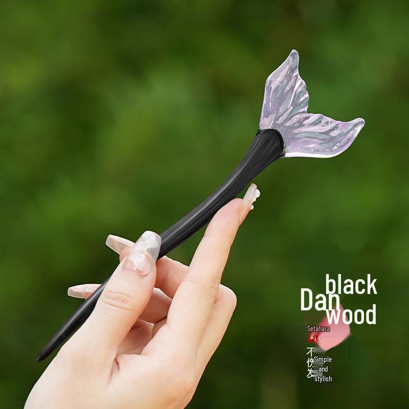 High-End Natural Ebony Wood Hairpin - Extended Chinese Ancient Style Black Hair Bun Accessory