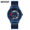 Sanda Men's Skeleton Dial Mesh Strap Quartz Watch - Stylish Business Timepiece