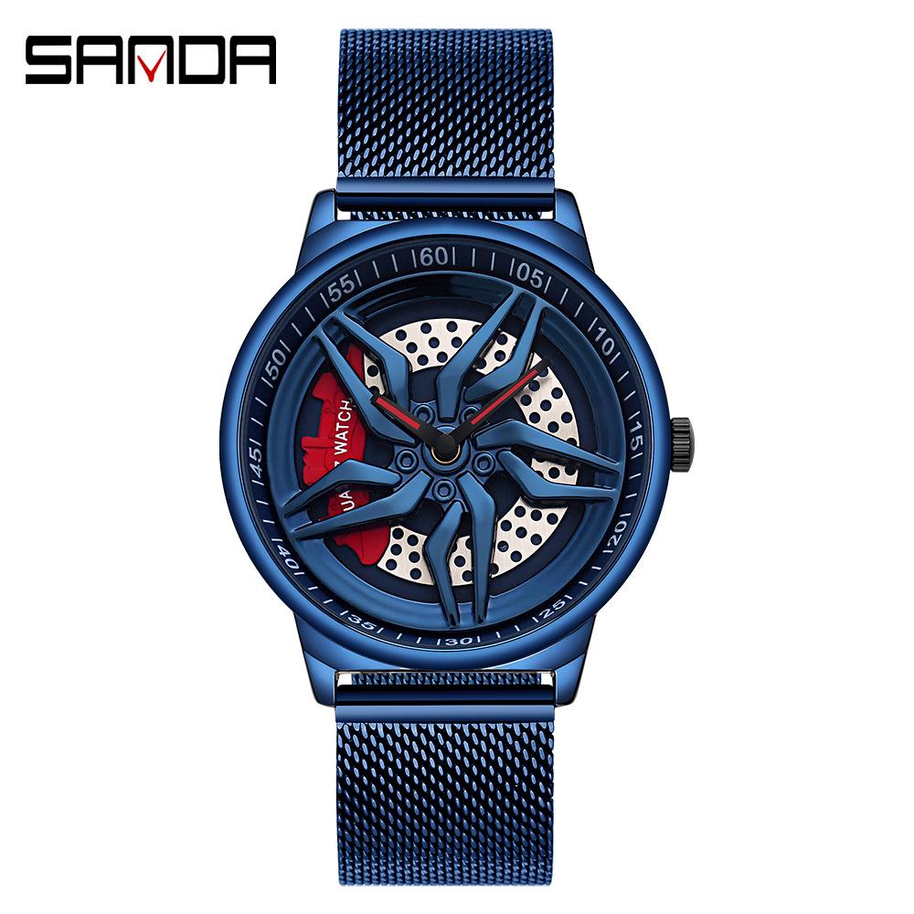 Sanda Men's Skeleton Dial Mesh Strap Quartz Watch - Stylish Business Timepiece