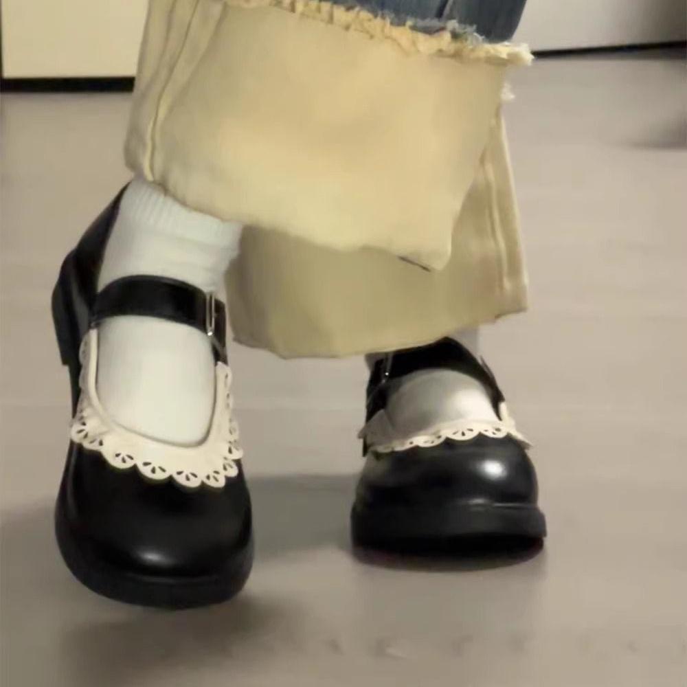 Scarpe Décolleté Gotico per Donna Kawaii Mary Jane da Sera Nere Carine Tacco Basso Elegante Stile Giapponese Lolita Punta Tonda L Coreano