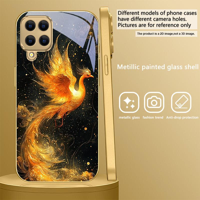 Goldener Phönix Nirvana Für Samsung A 01 52S A04 A05S A10 A12 13 22 23 24 36 42 M02 Note 10 20Ultra 8 9 Goldene Glas-Handyhülle