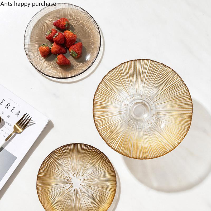 Transparent Glass Fruit Plate Tall Feet Glass Bowl Snack Tray Dessert Plates Fruit Salad Bowl Home Decorative Bowls Dinner Plate