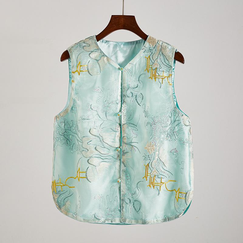 

Elegant Embroidered Sleeveless Jacquard Vest for Women - Spring/Autumn M