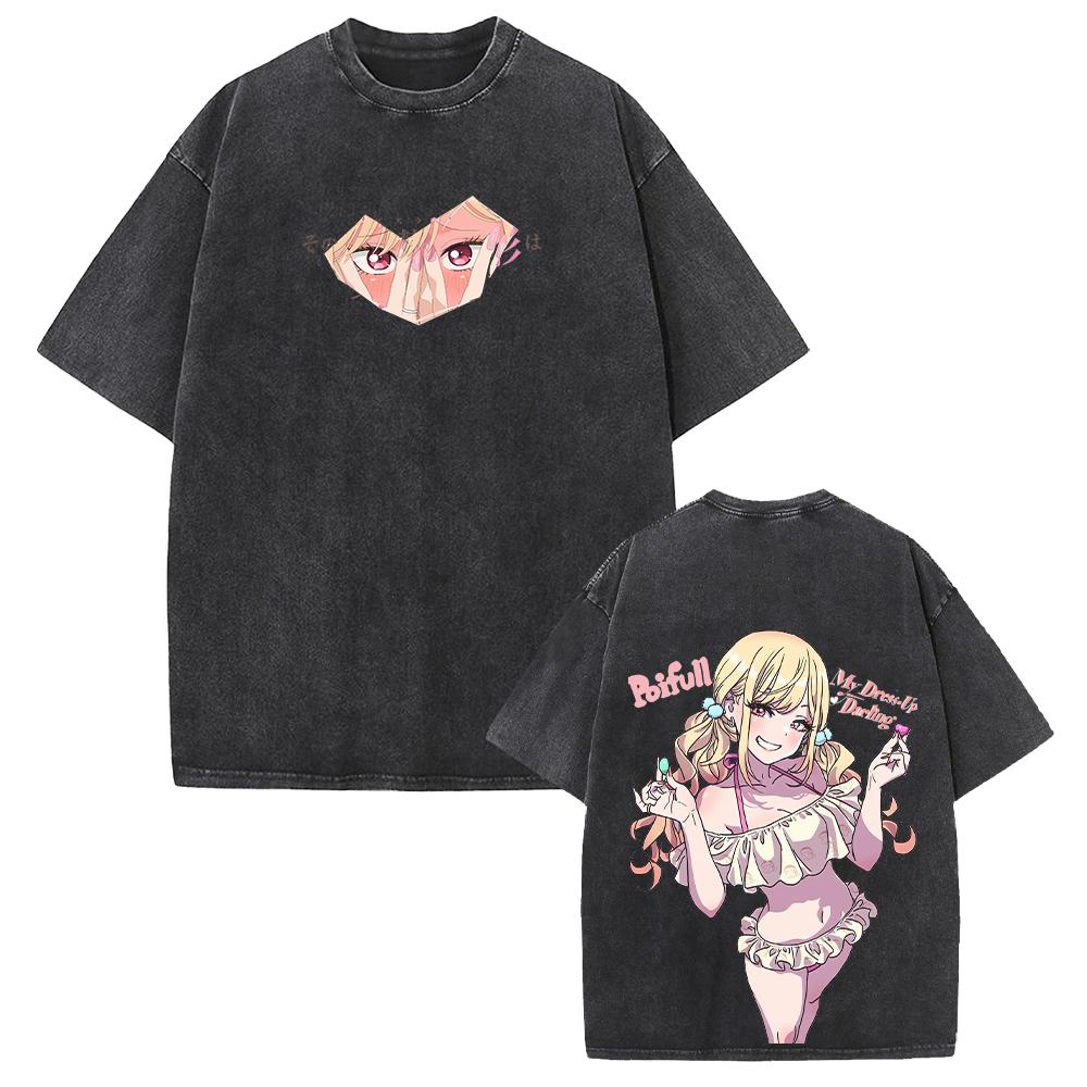 Cute Anime My Dress-Up Darling T-shirt Marin Printed Washed Y2k T Shirt Men Women Clothing Cotton Tees Tops